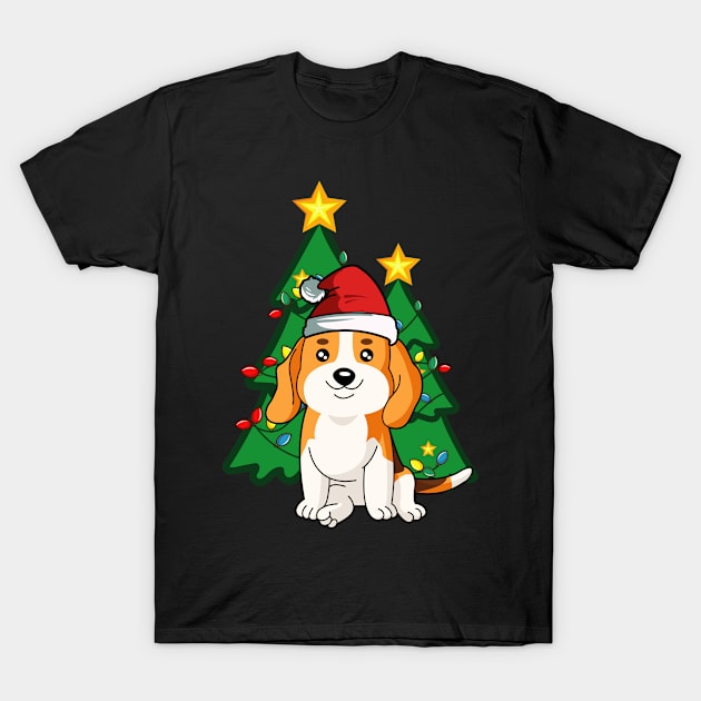 Cute Beagle Dog Christmas Holiday Santa Xmas Tree Winter Gift T-Shirt by TheBeardComic